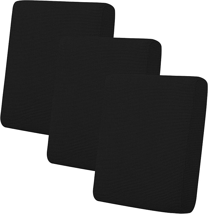 Easy-Going Stretch Individual Chair Couch Cushion Cover Sofa Cushion Furniture Protector Sofa slipcover Soft Flexibility with Elastic Bottom (3-Piece Sofa Cushion Cover, Black)