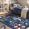 OPPODREAM Nautical Soft Area Rugs 5x7, Washable Dark Blue Rug with Non Slip Backing, 5 x 7 Faux Cashmere Low-Pile 5x7 Carpet