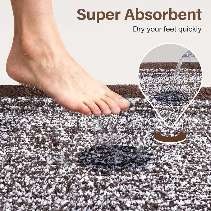 Bathroom Rugs 24x17 Non Slip Washable, Brown Bath Mat for Bathroom Floor Tub, Soft Absorbent Quick Dry Mats for Shower, Bathtub,Home Decor