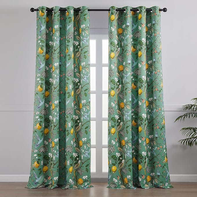 Extra Long 120 Inches Curtains for Large Window Luxury Sage Green Floor To Ceiling Blackout Vintage Floral Hummingbird Fancy Grommet Drop Cloth Damask Drape for Living Room Dining 2 Pages 10 FT