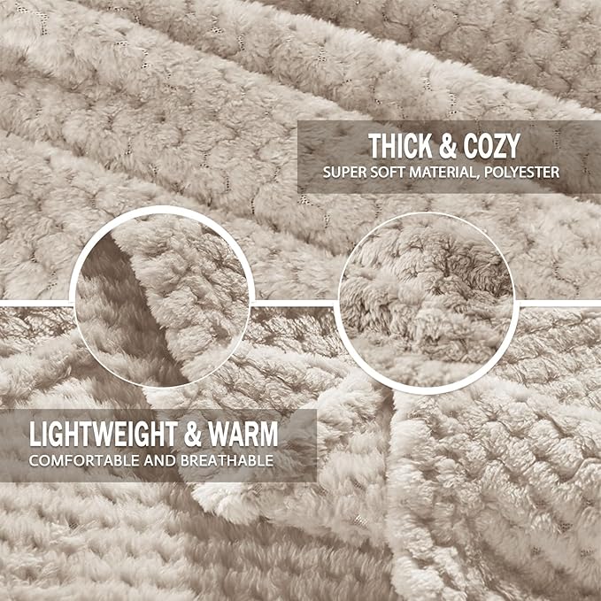 Exclusivo Mezcla Fleece Bed Blanket King Size, Super Soft and Warm Blankets for Couch, Sofa and Bed Waffle Textured, Cozy, Fuzzy and Lightweight (Tan, 90x104 Inches)