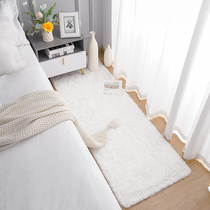Chicrug Soft Runner Rug for Bedroom Living Room Plush Fluffy Rug 2x10 Feet, Shag Furry Runner Carpet Non Shedding for Nursery Children Kids Girls Room Home Decorative, Cream