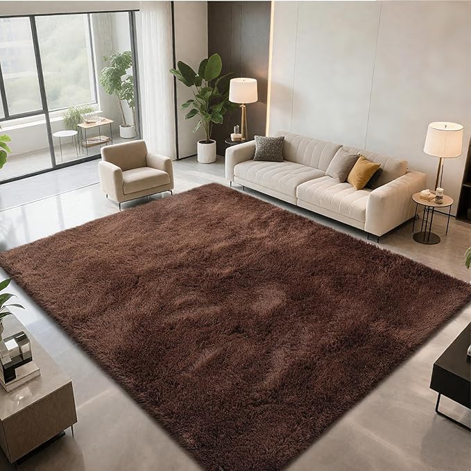 Shag Area Rugs for Bedroom Living Room,5X8 Ultra Soft Fluffy Area Rugs for Dorm, Indoor Carpet Nursery Rugs for Kids Room Home Decor,Brown