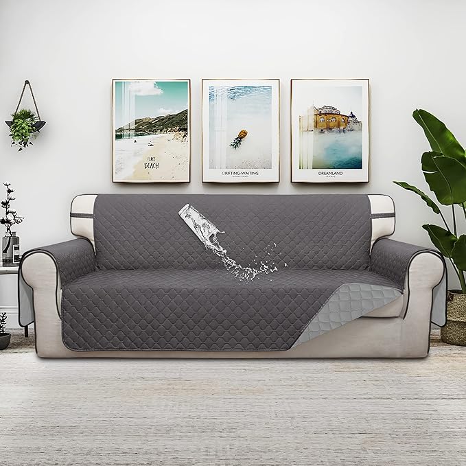 ISSUNTEX Double Protection 100% Waterproof Sofa Covers for Living Room, Couch Covers for 3 Cushion Couch Sofa, Reversible Furniture Protector Sofa Cover for Dogs, Pets, Kids (Sofa, Gray/Light Gray)