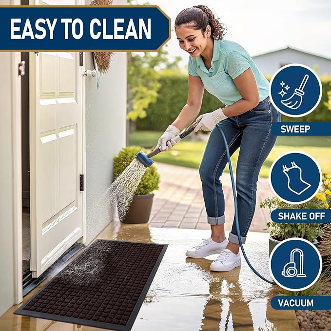 Smiry Front Door Mat Outside Entrance, Heavy Duty Natural Rubber Doormat, Non Slip, Trap Dirt and Moisture, Easy Clean, Low Profile Welcome Floor Mats for Indoor Outdoor Entry, 47x32 Inch, Brown