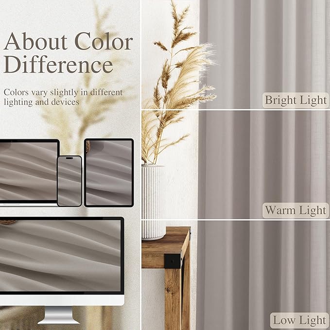 Nanspring Stone Grey Linen Curtains 84 Inch Length 2 Panels Set for Living Room Simple Modern Light Filtering Semi Sheer Curtain Back Tab and Rod Pocket Neutral Luxury Drapes for Bedroom Office 52x84