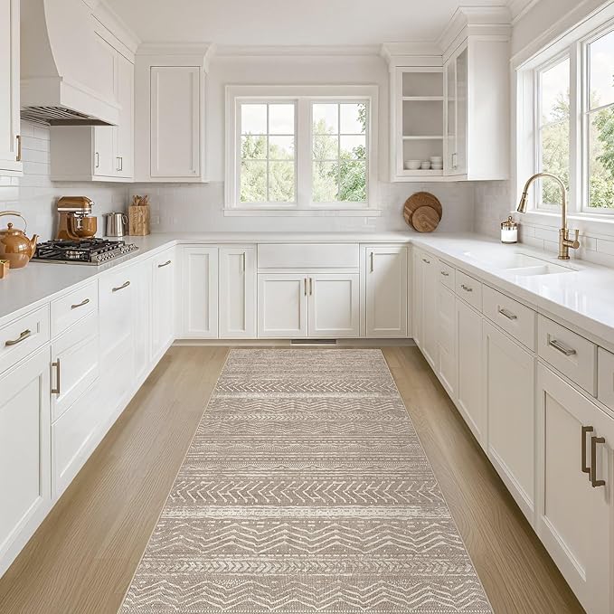 Nakagishi Area Rug Living Room Rugs: 3X8 Machine Washable Boho Large Neutral Farmhouse Stain Resistant Moroccan Indoor Floor Carpet for Bedroom Nursery Dorm Dining Room Home-Dark Brown