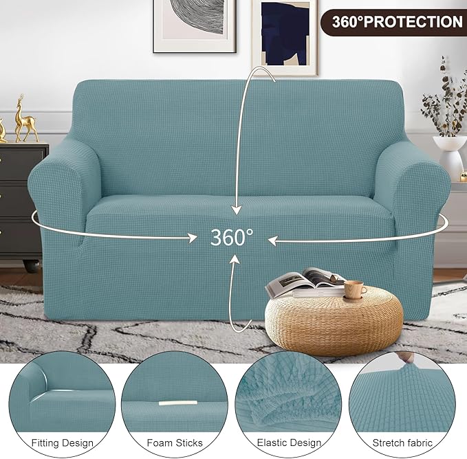 U-NICE HOME Loveseat Cover Stretch Couch Cover Sofa Cover Sofa Slipcover Furniture Protector for 2 Cushion Couch Sofa Pet Friendly(Loveseat, Light Blue)