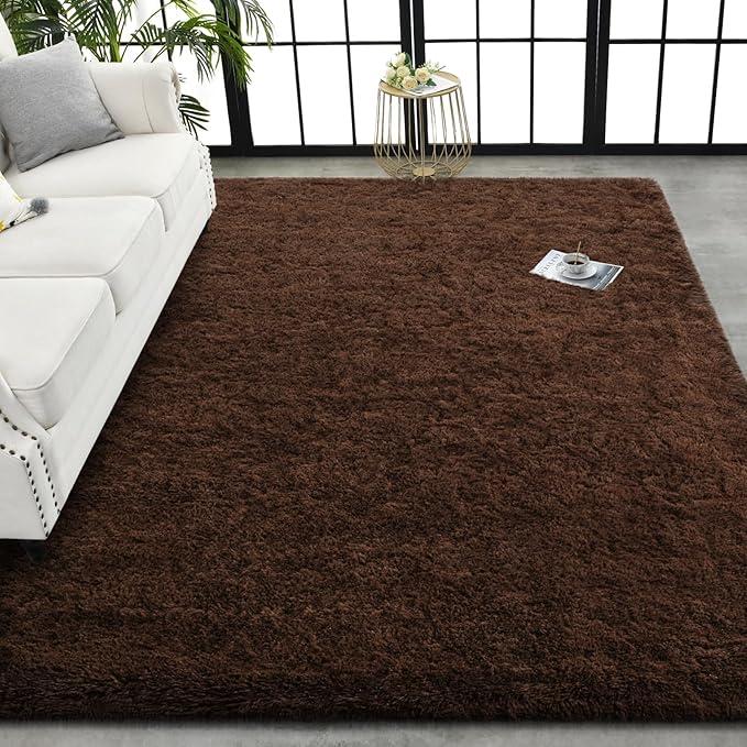 TWINNIS Super Soft Shaggy Rugs Fluffy Carpets, 4x5.9 Feet, Indoor Modern Plush Area Rugs for Living Room Bedroom Kids Room Nursery Home Decor, Upgrade Anti-Skid Rectangular Fuzzy Rug, Brown