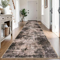 IOHOUZE Abstract Runner Rug 3x14 Ft Washable Runners for Hallways, Non Slip Kitchen Runner Printed Faux Wool Entryway Runner Indoor, Modern Abstract Floor Carpet for Hall Stair, Brown/Rust