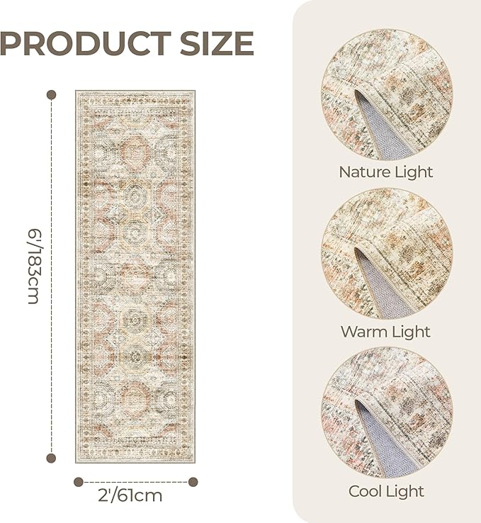 Washable Runner Rugs for Bedroom - 2x6 Runner Rug Non Slip, Ultra-Thin Entryway Runner, Soft Abstract Kitchen Runner for Hallway, Laundry, Bathroom, Indoor Door Mat(2'x6', Brown/Pink)
