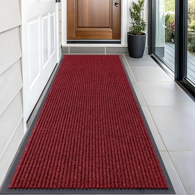 OLANLY Front Door Mat Indoor Outdoor Entrance, Waterproof Heavy Duty Doormat, Fade Resistant, Low Profile, Easy Clean Patio Porch Welcome Floor Mats for Entry, 59x23, Wine Red