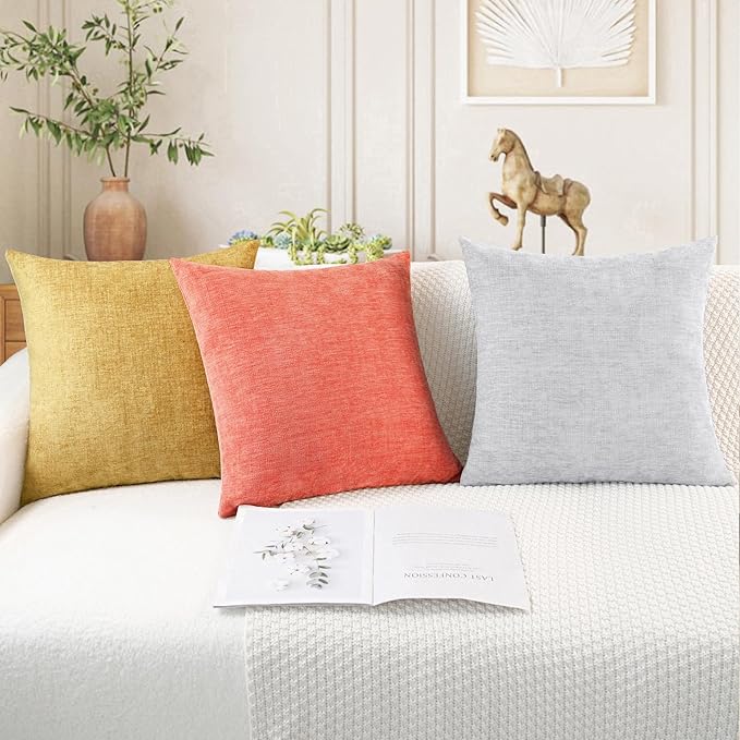 CaliTime Throw Pillow Covers Decorative 22 X 22 Inches Pack of 2 Cozy Chenille Cushion Cases for Couch Sofa Bed Living Room Home Living Coral