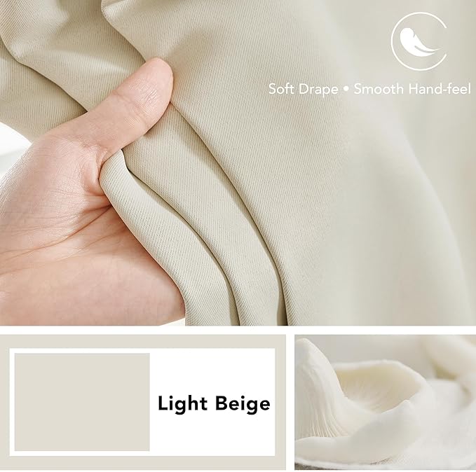 Deconovo Blackout Curtains, Thermal Insulated, W52 x L95 2 Panels, Back Tab, Machine Washable, Room-Darkening Drapes for Bedroom/Living Room Light Beige