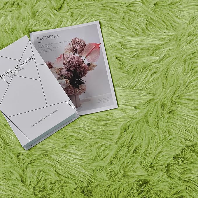 Goolela Lime Green Circle Rugs 4ft Fluffy Fuzzy Furry Rug for Bedside Bedroom Playroom Shag Faux Sheepskin Fur Soft