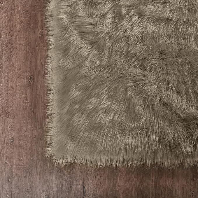 Goolela Area Rug 5x7 - Light Brown Beige - Fluffy Fuzzy Furry Carpet for Bedroom Living Room Faux Sheepskin Fur Shaggy Plush Washable Rectangle
