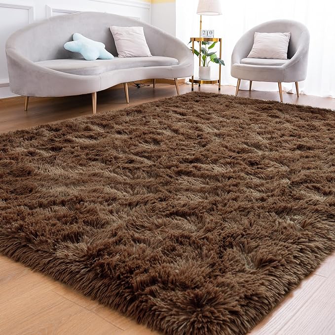 Goideal Fluffy Rug for Bedroom Living Room, 4x6 Brown Area Rugs, Faux Fur Shag Modern Carpet Ultra Soft Girls Boys Room Home Decor, Solid