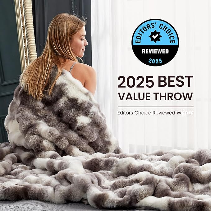 Cozy Bliss Faux Fur Throw Blanket for Couch, Fuzzy Soft Plush Thick Bubble Blanket for Sofa Bedroom Living Room, 60 * 80 Inches Tie-dye Taupe