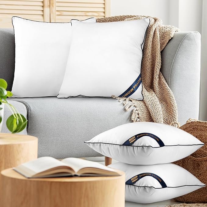 Utopia Bedding Throw Pillow Inserts (Pack of 4, White), 12 x 12 Inches Decorative Indoor Pillows for Sofa, Bed, Couch, Cushion Sham Stuffer