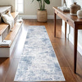 IOHOUZE Abstract Runner Rug 2x8 Ft Washable Runners for Hallways, Non Slip Kitchen Runner Printed Faux Wool Entryway Runner Indoor, Modern Floor Carpet for Hall Kitchen Bedroom, Light Blue Grey