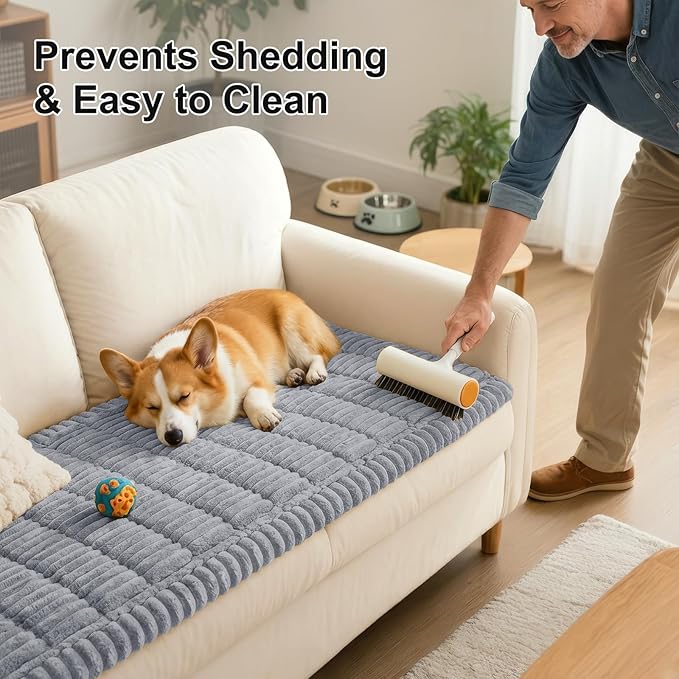 Smiry Couch Cover for Dogs Washable, Non Slip Fuzzy Pet Couch Covers for 3 Cushion Sofa Pet Friendly, Thick Soft Sofa Slipcovers Cushion Protector (Grey, 27.6" x 70.9")