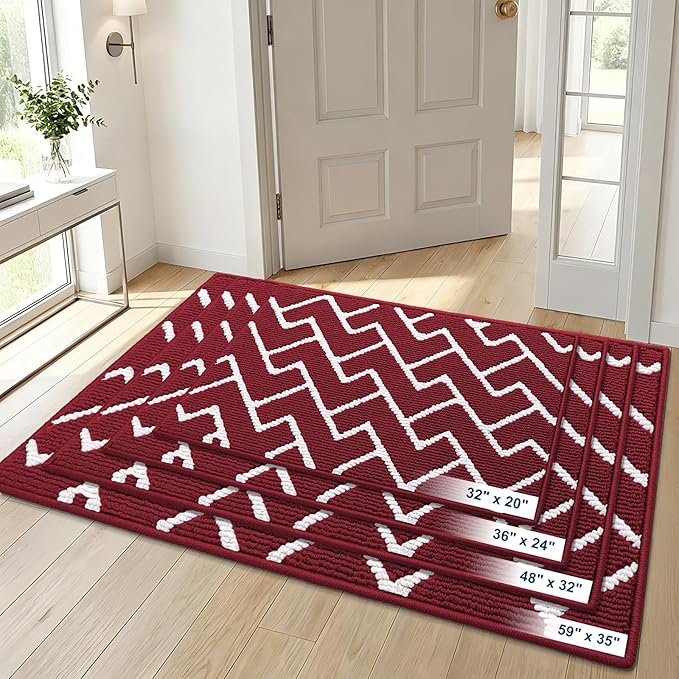 OLANLY Front Door Mat, Non-Slip Rubber Backing, Dirt Resistant and Absorbent, Washable, Easy to Clean Low-Profile Indoor Doormat for Back Door, Entryway, Inside Entrance, 32x20, Burgundy