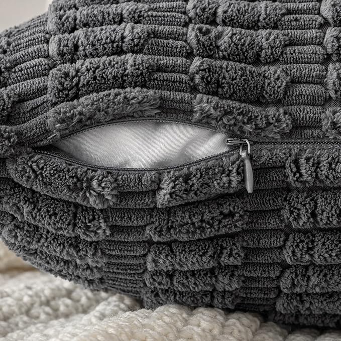 MIULEE Pack of 2 Corduroy Decorative Lumbar Throw Pillow Covers 20x12 Inch Soft Boho Striped Pillow Covers Modern Farmhouse Home Decor for Sofa Living Room Couch Bed Dark Grey