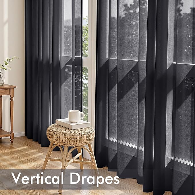 MIULEE Black Sheer Curtains 84 Inches Long, 4 Panels Set, Light Filtering Halloween Rod Pocket Voile Drapes for Living Room and Bedroom, Airy Soft Fabric Window Treatments, 54 x 84 Inches