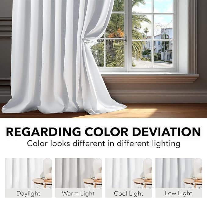 Deconovo Semi 50% Light Blocking Pure White Curtains - Solid Back Tab and Rod Pocket Room Darkening Curtains for Kids' Bedroom, 42x63 Inch, 2 Panels, Adult