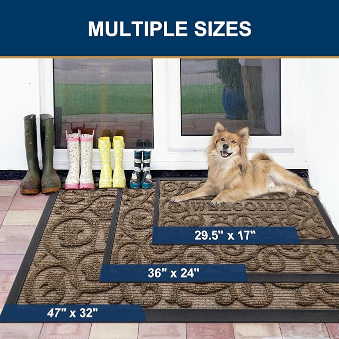 Smiry Welcome Door Mat Outside Entrance, Heavy Duty Trap Dirt and Moisture Easy Clean Low Profile Patio Porch Indoor Outdoor Front Doormat for Entry, 47x32 Inch, Brown