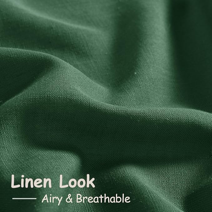 Green Semi Sheer Curtains 120 Inches Long 2 Panels Set Back Tab Loop Pocket Linen Blend Boho Large Window Curtain Extra Long Light Filtering Drapes High Ceiling Curtains for Living Room 52x120