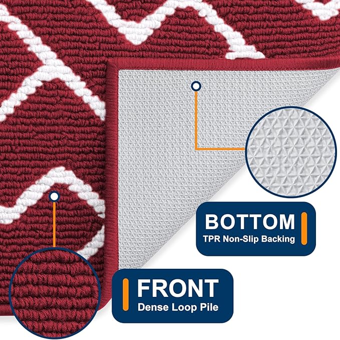 OLANLY Front Door Mat, Non-Slip Rubber Backing, Dirt Resistant and Absorbent, Washable, Easy to Clean Low-Profile Indoor Doormat for Back Door, Entryway, Inside Entrance, 36x24, Burgundy