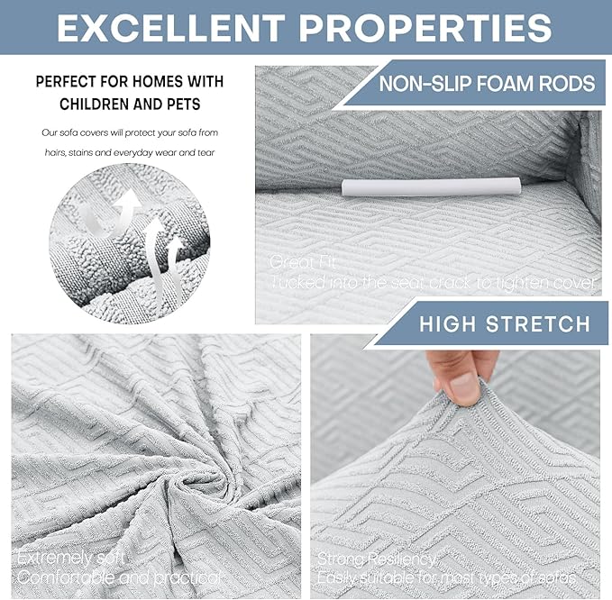 ZNSAYOTX 1 Piece Jacquard Couch Covers for 2 Cushion Couch High Stretch Loveseat Slipcover for Pets Dogs Anti Slip Love Seat Sofa Slipcover Furniture Protector (Medium, New Pattern Silver Grey)