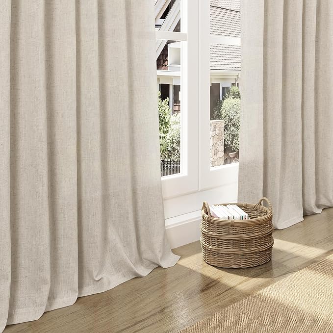 Nanspring Eclectic Home Decor Linen Curtains 96 Inches Long for Living Room Boho Luxury Light Filtering Semi Sheer Curtain Back Tab Modern Privacy Drapes for Bedroom Office 52x96, 2 Panels