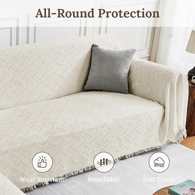 HOMERILLA Sectional Couch Covers for Sectional Sofa L Shaped Sofa Cover Blanket 2 Pieces L Shape Furniture Protector for Pets Dogs (Ivory, XX-Large)