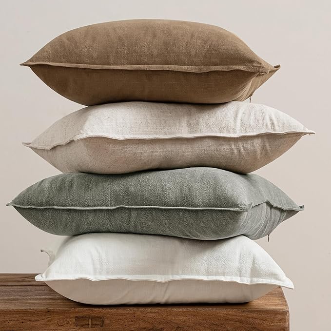MIULEE Neutral Linen Pillow Covers Pack of 4 Decorative Natural Solid Throw Pillow Covers Soft Accent Boho Farmhouse Couch Pillowcases Modern Spring Home Decors for Living Room Bed Sofa 12x20 Inch