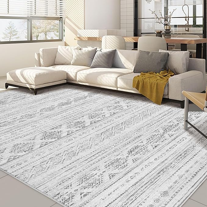 Nakagishi 5x8 Area Rugs Living Room: Washable Boho Large Neutral Soft Farmhouse Rug Stain Resistant Modern Indoor Floor Non-Slip Carpet for Bedroom Nursery Kids Office Dining Room Dorm - Dark Grey