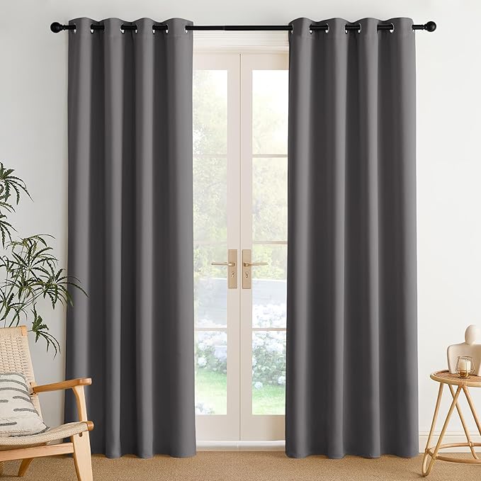 NICETOWN Room Darkening Draperies Curtains Panels, 2 Panels Grey W52 x L84