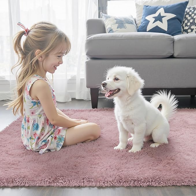 Area Rugs 9x12 Living Room, Shaggy Carpet Soft Plush Furry Bedside Rug Large Area Rugs for Bedroom Kids Girls Boys Home Decor Anti Slip(9 x 12, Blush)