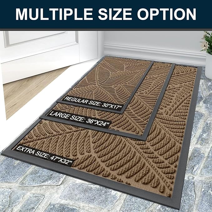 Colorxy Waterproof Doormat, Sturdy Natural Rubber Front Indoor Mat, Non Slip Low Profile Outdoor Door Mat, Stain and Fade Resistant Floor Mats, Easy Clean Patio Entry Mat, 47''x24'', Light Brown