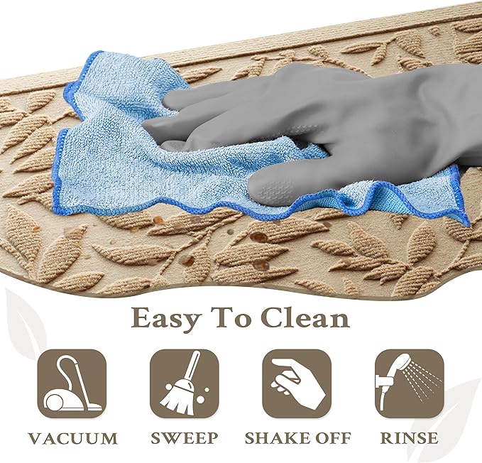 Beige Leaves Outdoor Indoor Entrance Doormats, Absorbent Durable Heavy Duty Welcome Front Door Mat,Thick Natural Rubber Back,Easy Clean Entryway Mat 17x30 Inch, Low Profile
