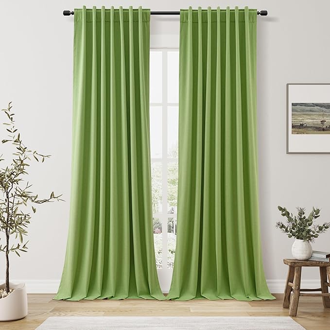 Guken 100% Blackout Curtains 84 Inch Length 2 Panels Set for Living Room Bedroom Back Tab Thermal Insulated Black Out Linen Drapes Room Darkening Lime Green,52x84