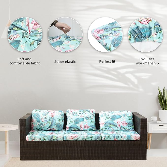 8Pcs Stretch Patio Cushion Covers,Outdoor Couch Covers Replacement,Outdoor Couch & Sofa Slipcovers,for Patio Furniture Cushion Covers,Washable Reusable urniture Protector(Hummingbird,8PCS)
