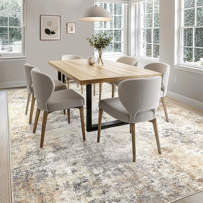 UERMEI 5x8 Area Rug Living Room Rugs - Washable Neutral Modern Abstract Soft Thin Large Rug Indoor Floor No Slip Rug Carpet for Bedroom Under Dining Table Home Office Decor - Golden Grey