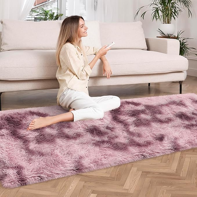 Tie-Dyed Blush 2x6 Machine Washable Runner Rugs for Hallway Soft Fluffy Shaggy Bedside Rugs for Bedroom Living Room Indoor Floor Carpet for Kids Girls and Boys Nursery Rooms Home Decor Aesthetic