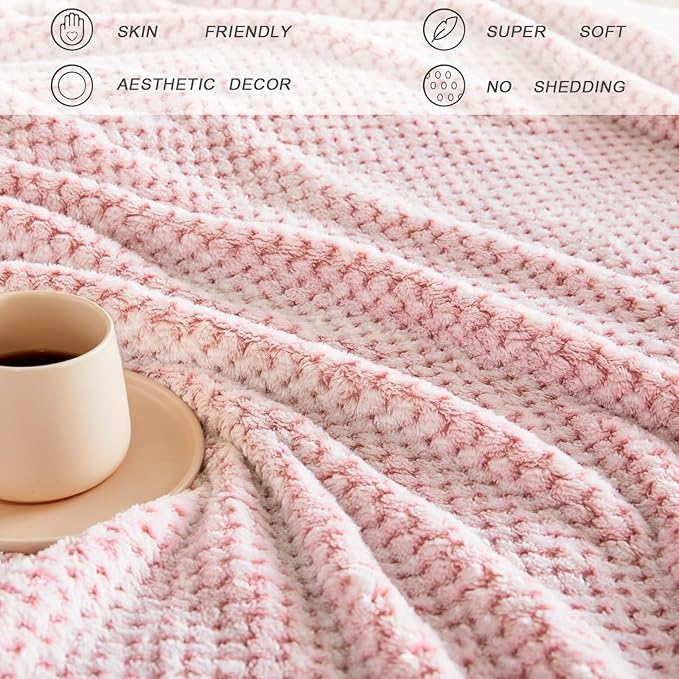 Exclusivo Mezcla Fleece Bed Blanket Queen Size, Super Soft and Warm Blankets for Couch, Sofa and Bed Waffle Textured, Cozy, Fuzzy and Lightweight (Heather Dusty Pink, 90x90 Inches)