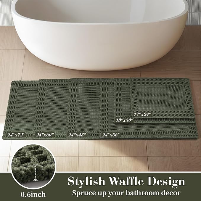 RESARE Christmas Waffle Bath Mat for Bathroom, Super Absorbent Bathroom Rugs Non Slip Machine Washable, Ultra Soft Quick Dry Boho Bath Rugs with Tassels for Floor, Bordered Design, 17"x24" Green