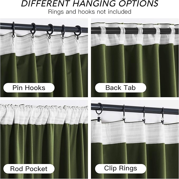 RYB HOME Olive Green Velvet Curtains 72 inches Length with Hook Tape, Thermal Insulated Privacy Protect Decorative Drapes for Window, W 42 x L 72 inches, 2 Panels Set