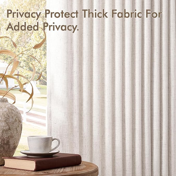 MIULEE Pinch Pleated Thick Linen Curtains 92 Inches Long 2 Panels for Living Room Bedroom, Pinch Pleat Drapes Back Tab Light Filtering Floor to Ceiling Semi Sheer Natural Farmhouse Window Curtains