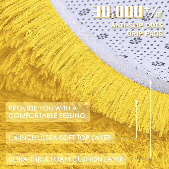 OLANLY 2x5 Machine Washable Runner Rugs for Hallway, Soft Fluffy Shaggy Bedside Rugs for Bedroom, Living Room, Indoor Floor Carpet for Kids Girls and Boys, Nursery Rooms, Home Decor Aesthetic, Yellow